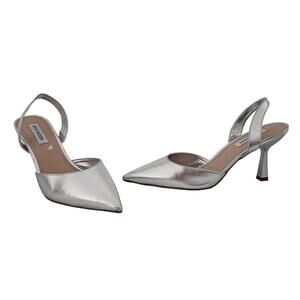 Steve Madden Silver Ribbon Slingback Heels sz 11M Glam Retro Minimalist Wedding